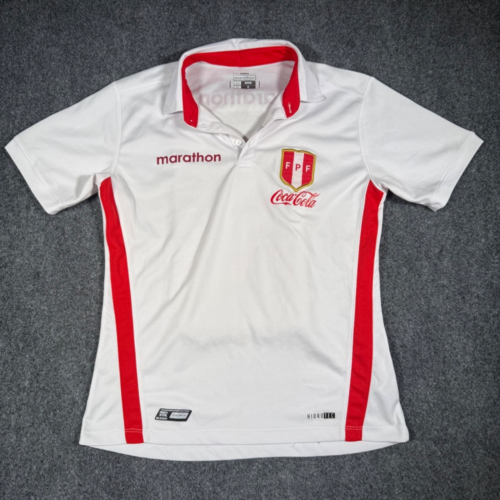 Marathon Peru FPF Training Jersey Shirt Mens Medium White Red Soccer Coca-Cola